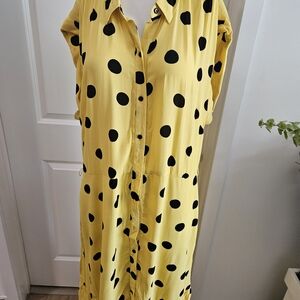 Ann Taylor Factory Yellow Long Sleeve Dress with Black Polka Dots